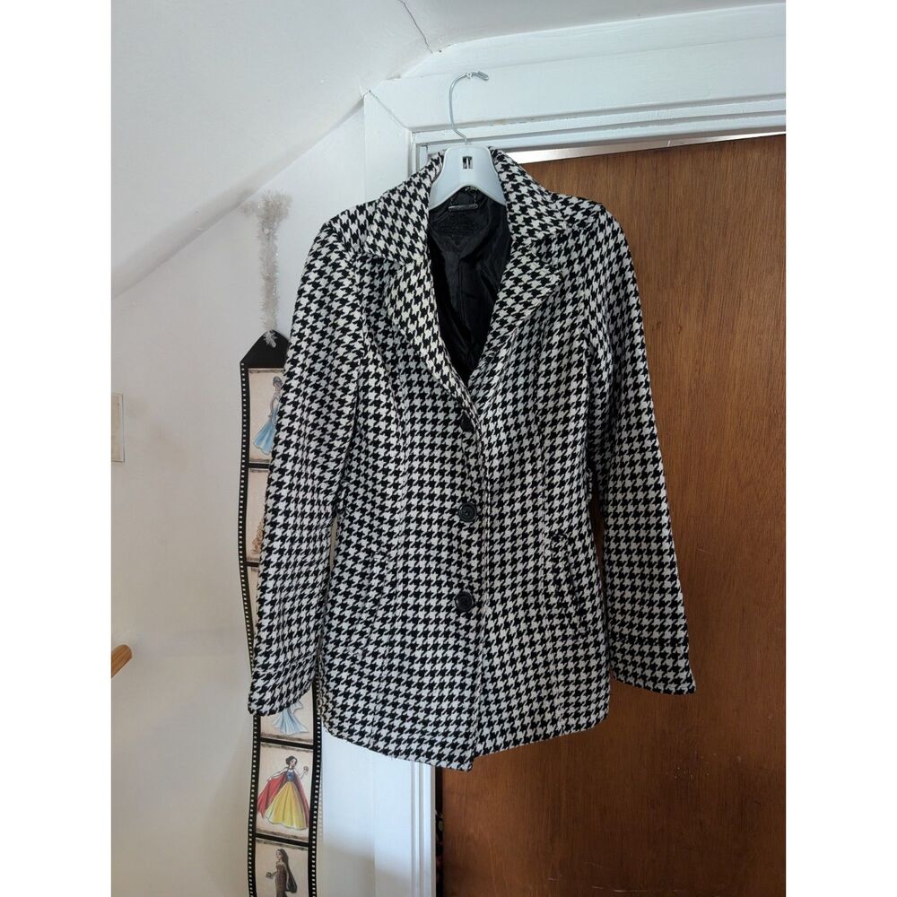 JOUJOU BLACK & WHITE HOUNDSTOOTH JACKET COAT SIZE SMALL
